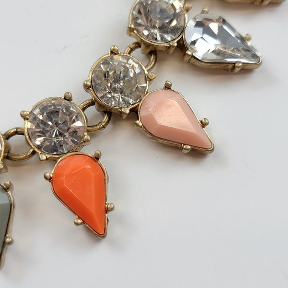 RARE! J.CREW Gold Tone Multicolor Bead Clear Rhinestone Statement Necklace 18" - Picture 4 of 9